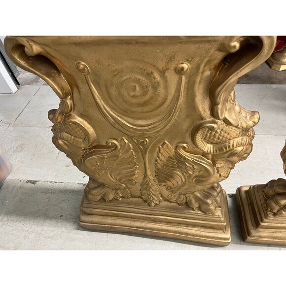 Vtg Mid 20th Century Plaster Gold Leaf Flying Gryphon Ornate Pedestals For Table - Picture 7 of 9